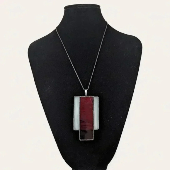 Vintage Handmade Art Deco Stained-Glass Pendant - Picture 2 of 5